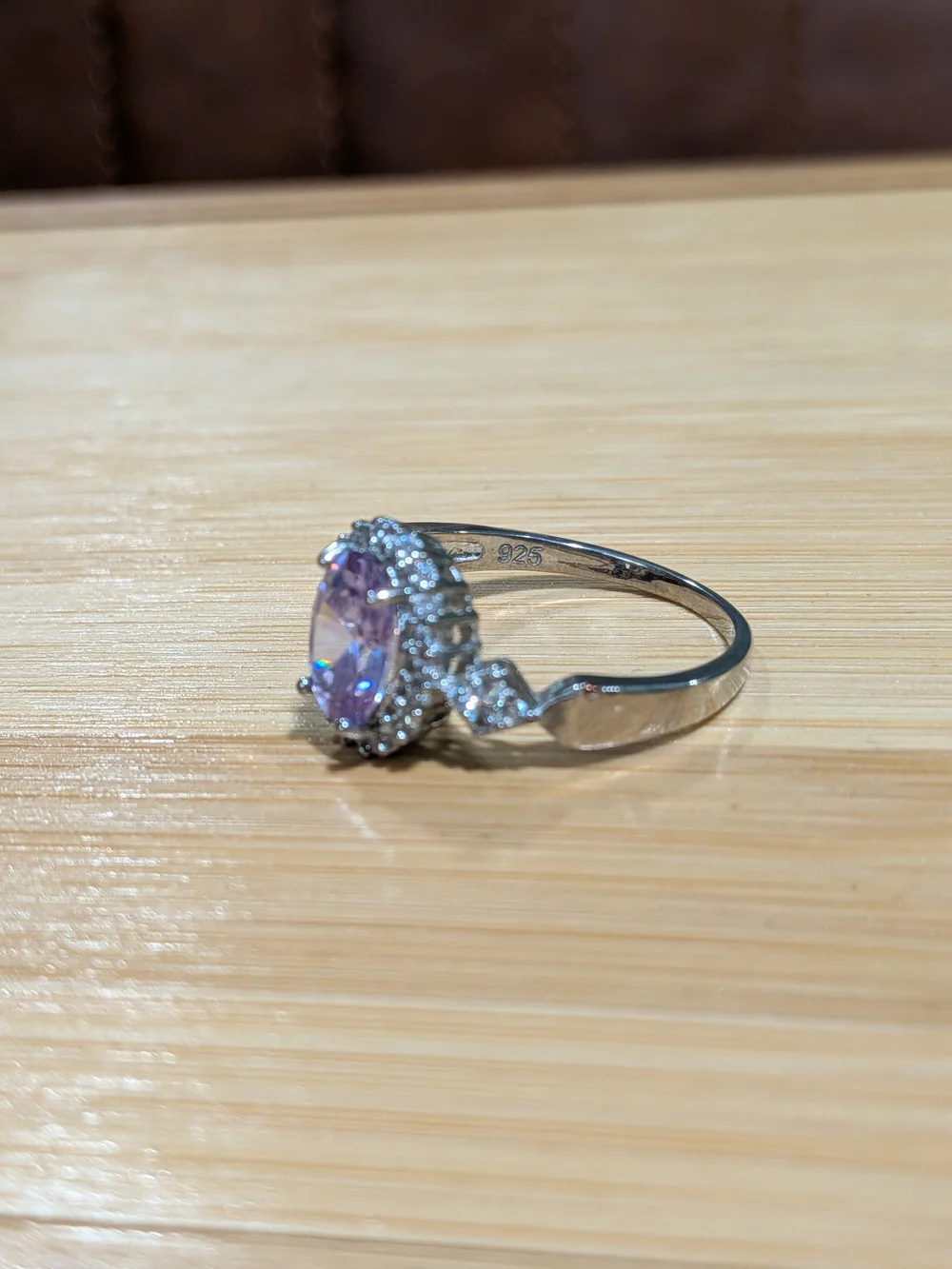 Lavender Halo Oval Crystal Ring - Women Jewelry, Sterling Silver